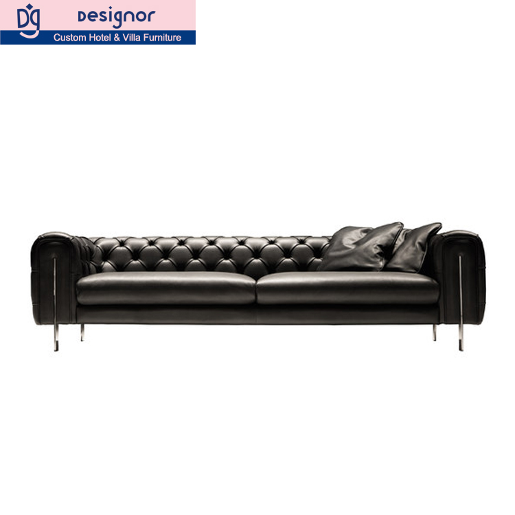 Custom made Stainless Steel Leg Leather Chesterfield Sofa