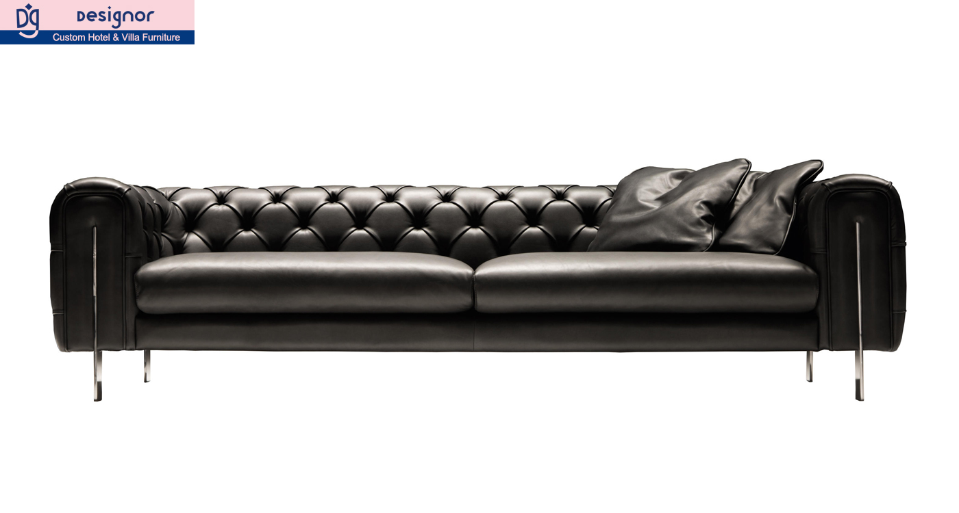 Custom made Stainless Steel Leg Leather Chesterfield Sofa